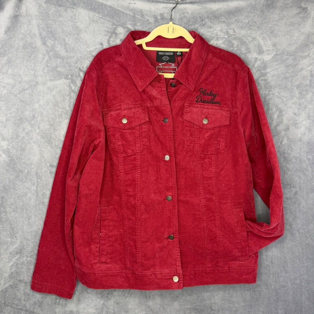 Harley Davidson Corduroy Jacket Womens 2XL Red Embroidered Logo NWT 97414-23VW